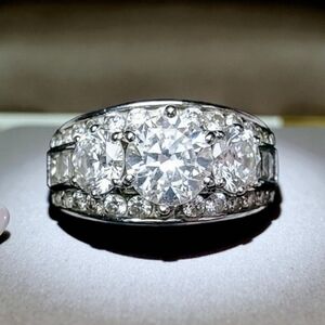 Diamonique 3 Stone Platinum Clad Diamonique Ring Size 9